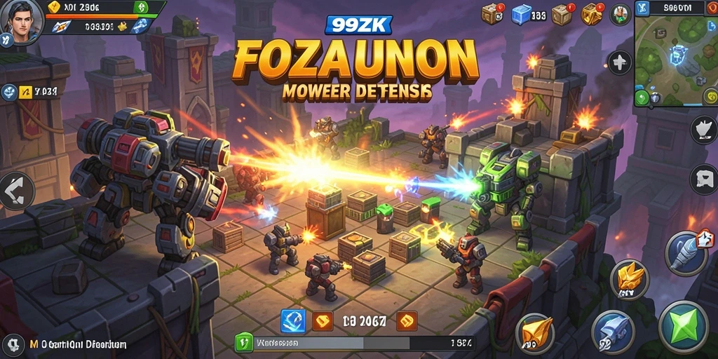 Gameplay menegangkan Tower Defense di 99ZK dengan menara dan musuh.
