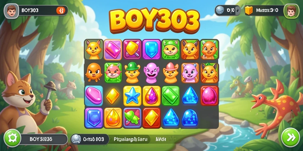 Tampilkan gameplay BOY303 dengan aksi mencocokkan permata yang seru.