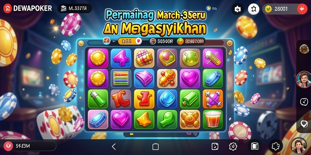 Tampilan gameplay menarik dengan item Match-3 di DEWAPOKER.