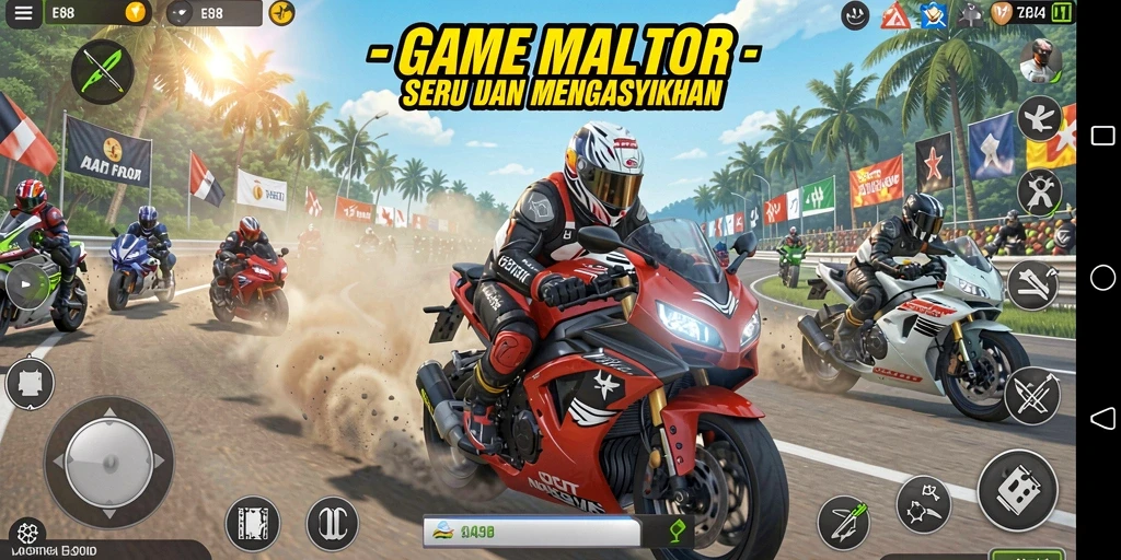 Tampilan seru dari gameplay balapan motor di E88.