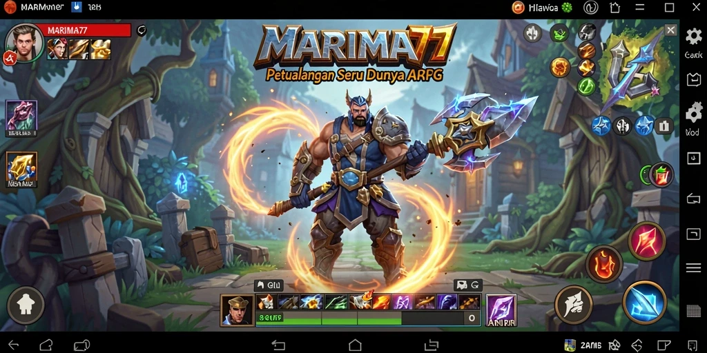 Tampilan gameplay MARIMA77 dengan karakter beraksi di lingkungan fantasi yang menawan.