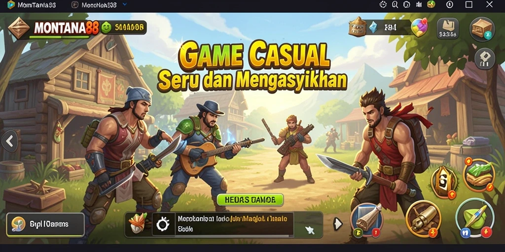 Tampilan gameplay menyenangkan di MONTANA88 dengan warna-warni cerah.