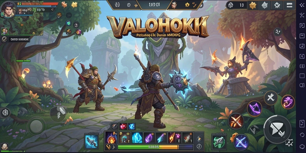Screenshot gameplay VALOHOKI menampilkan aksi seru dalam pertempuran MMORPG.